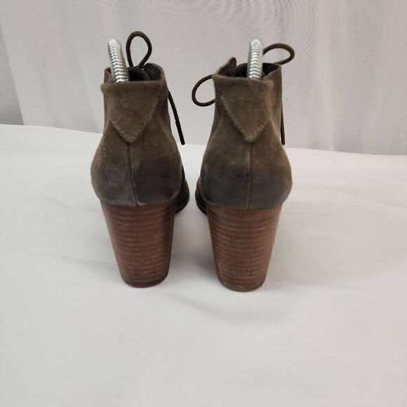 Toms Size 9 Lunata Tarmac Gray Suede Lace-Up Distressed High Heel Boots shoes Wo - Picture 5 of 12